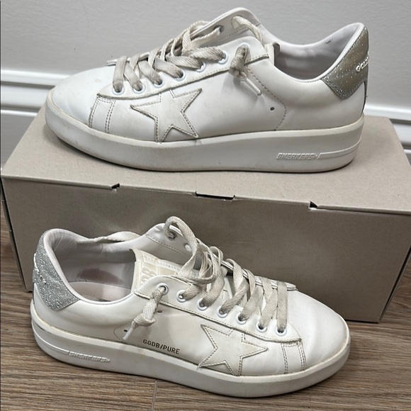 Golden Goose White Silver Designer Sneakers - Picture 1 of 7